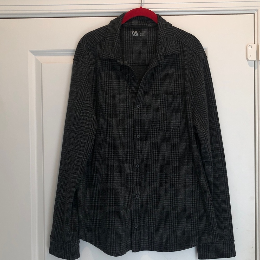 Men's Black Plaid Casual Button Down Shirt, Size Large, Good Condition